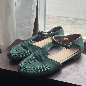 Seychelles Teal Moccasin Sandals, Size 7.5